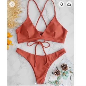 ZAFUL lace up braided strap bikini set